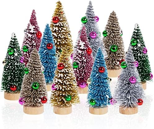 Yookat 12Pcs Mini Christmas Trees Sisal Trees Pine Trees Bottle Brush Trees