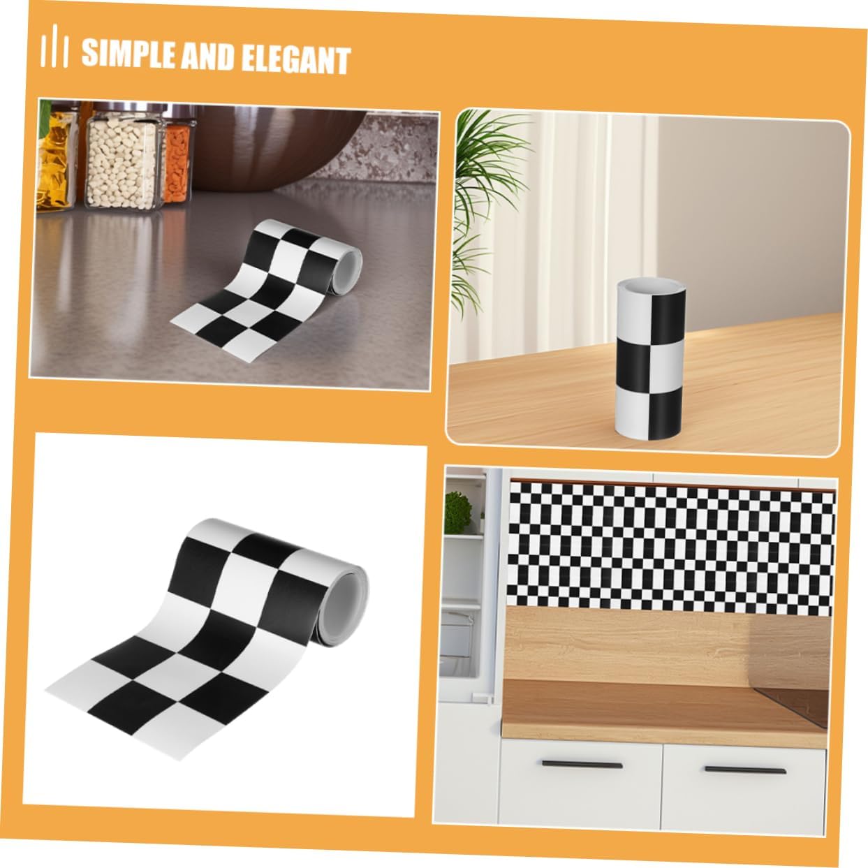 2 Rolls Checkered Peel and Stick Wallpaper Border White Checkered Wallpaper Self Adhesive / Black