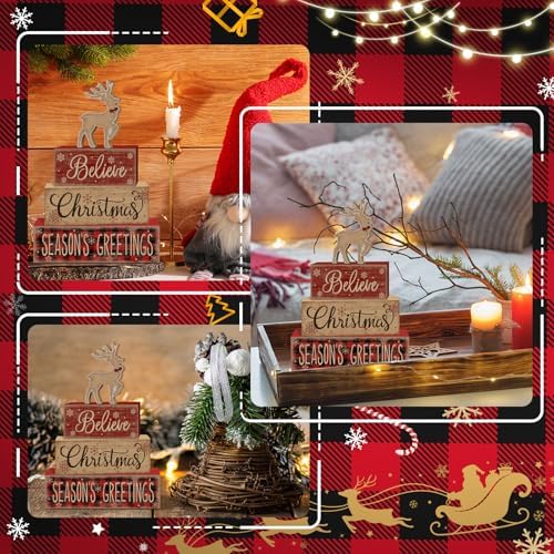 Britimes Tiered Tray Decor Set, 4 Pack, Wooden, Farmhouse Rustic Reindeer