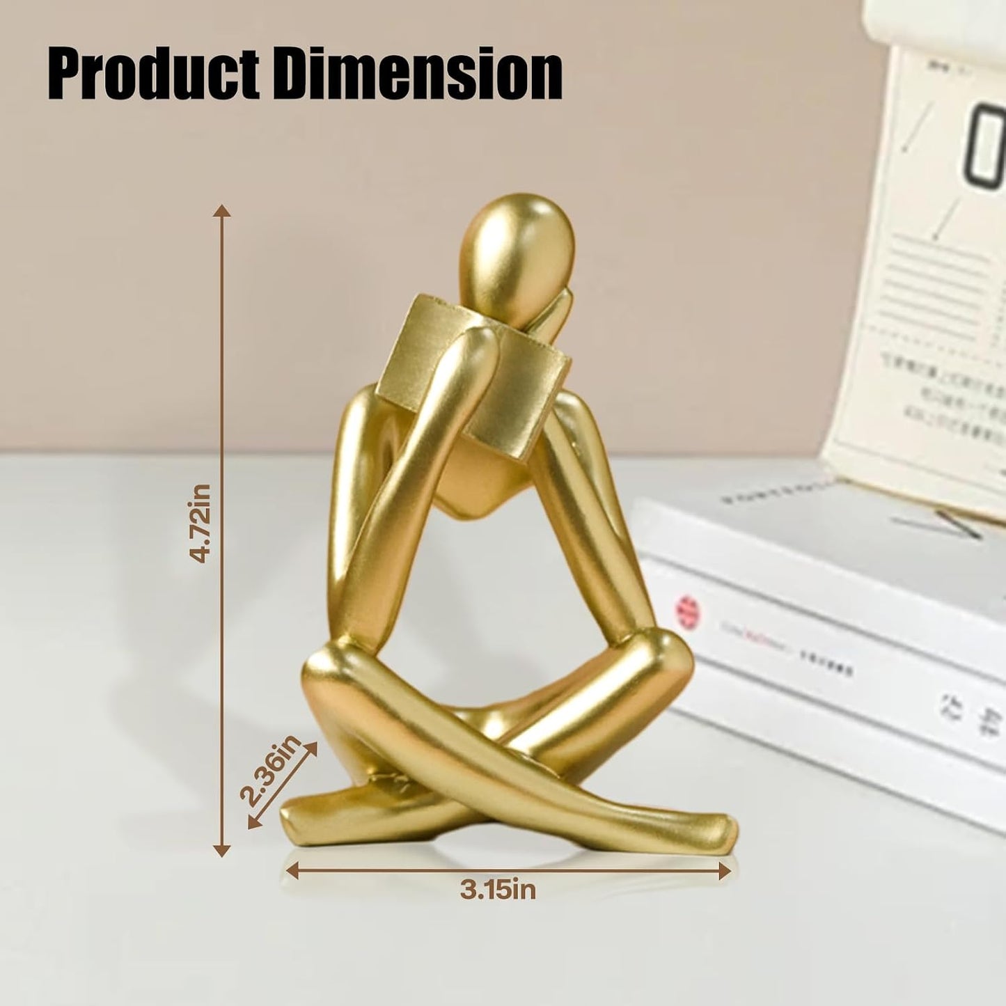 Bookshelf Decor Reading Statue / Gold