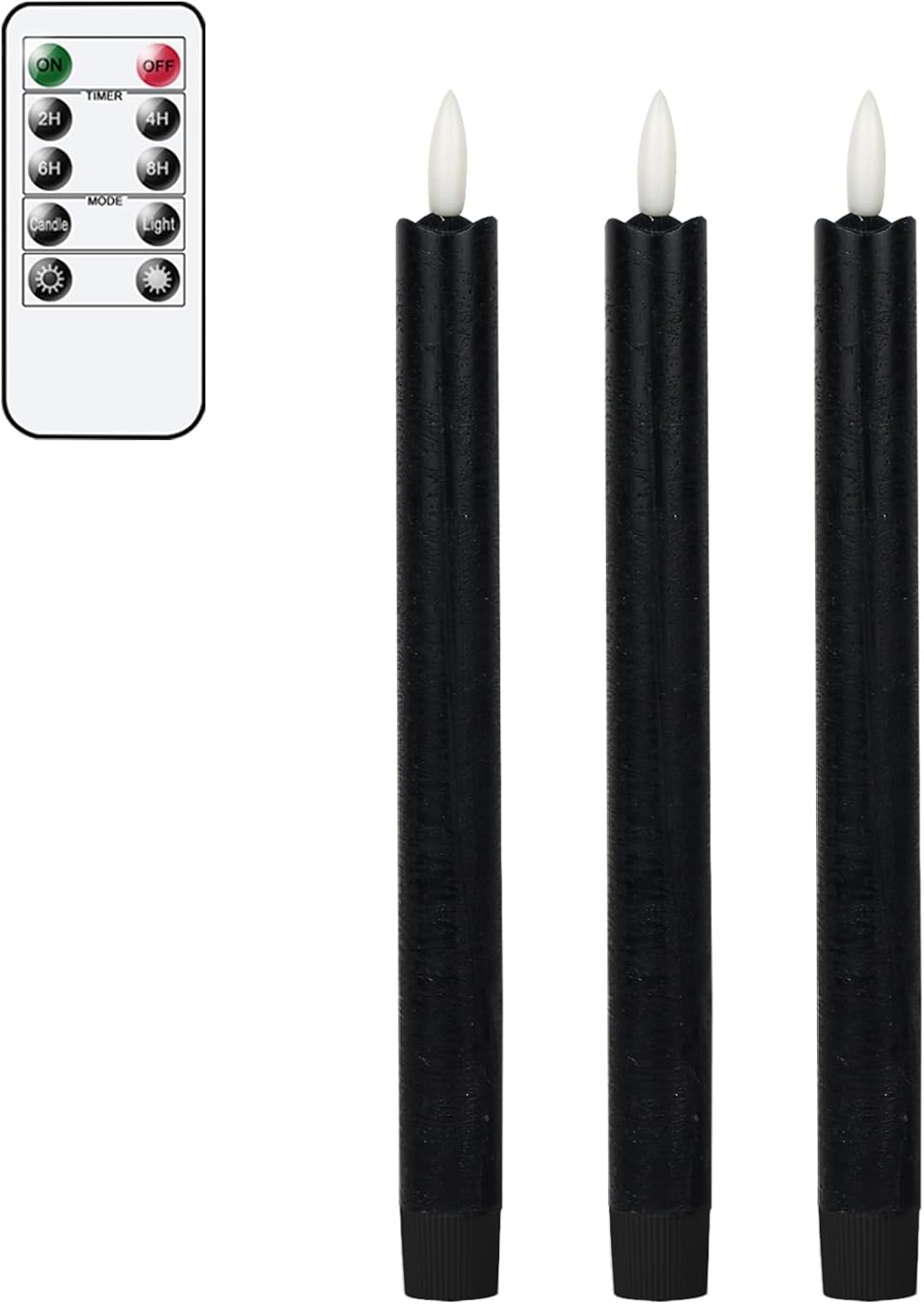 GenSwin Black Flameless Taper Candles with Remote, Halloween Flameless Candles Battery Operated, LED Halloween Candlesticks with 3D Wick for Home Decor(Set of 3, 0.78” x 9.6”)