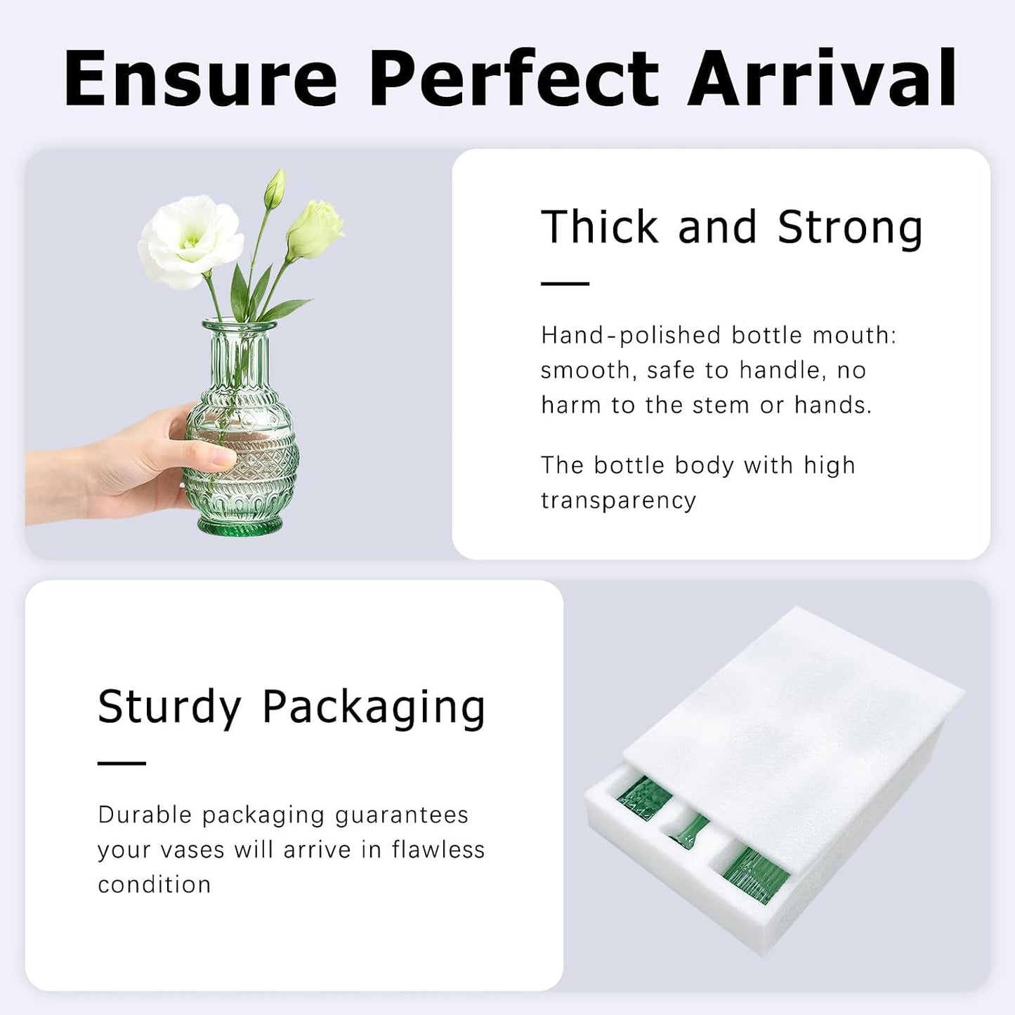 Glass Bud Vase Set / Green / Set of 6