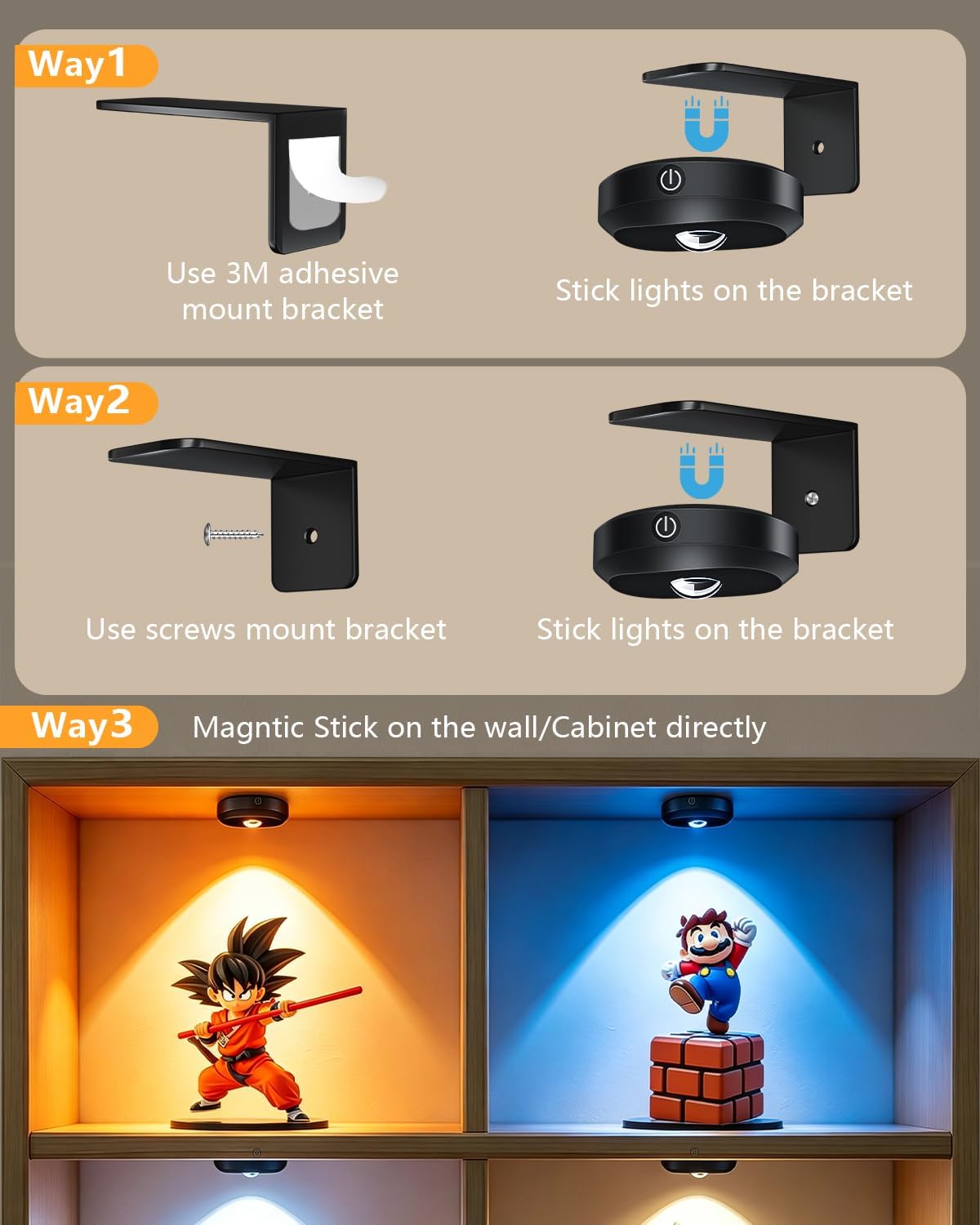 WILLED Rechargeable Lights for Pictures on Wall,RGB Puck Lights with Remote | 9 RGB Colors Poster Lights,Dimmable with
