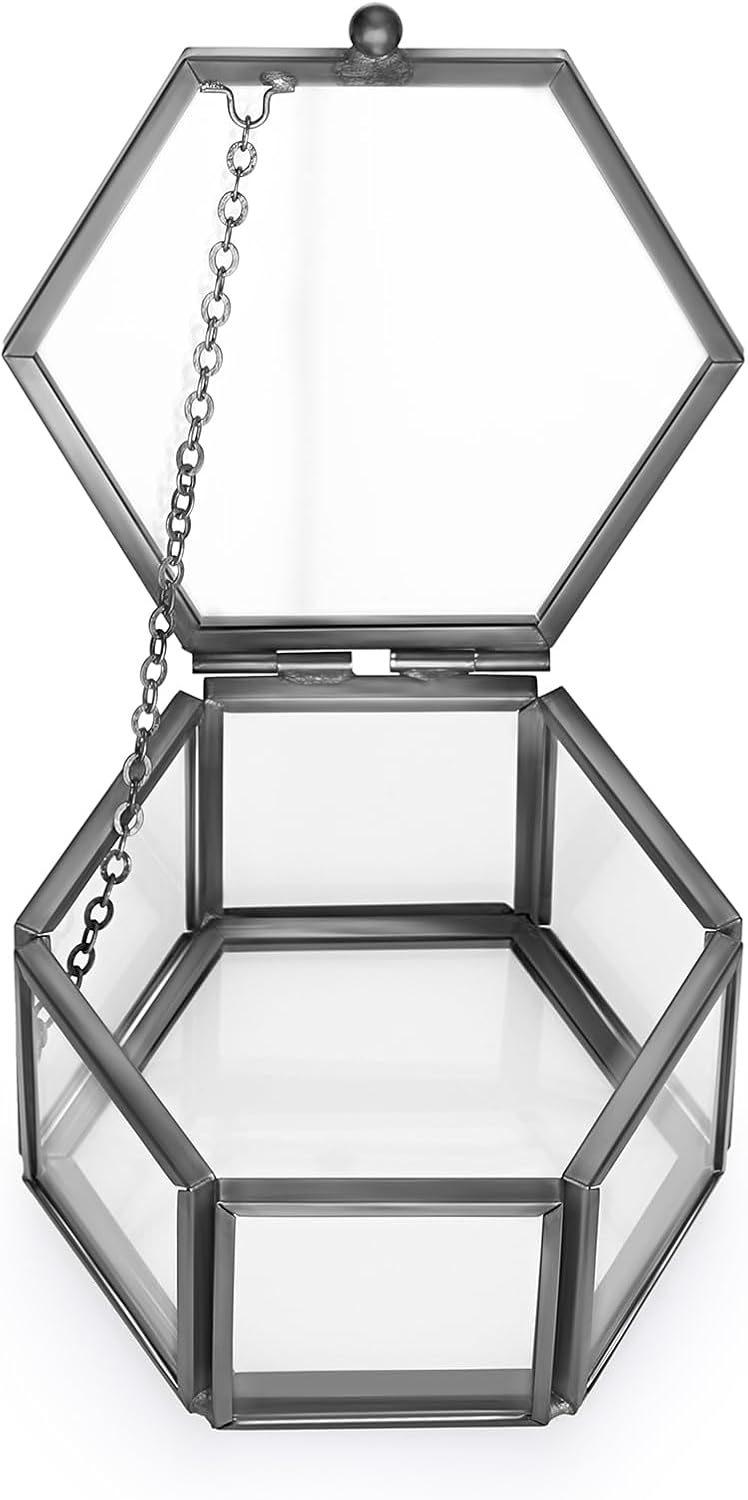 Hexagonal Jewelry Display Organizer Keepsake Box Home Decorative Box Case / Small / Black