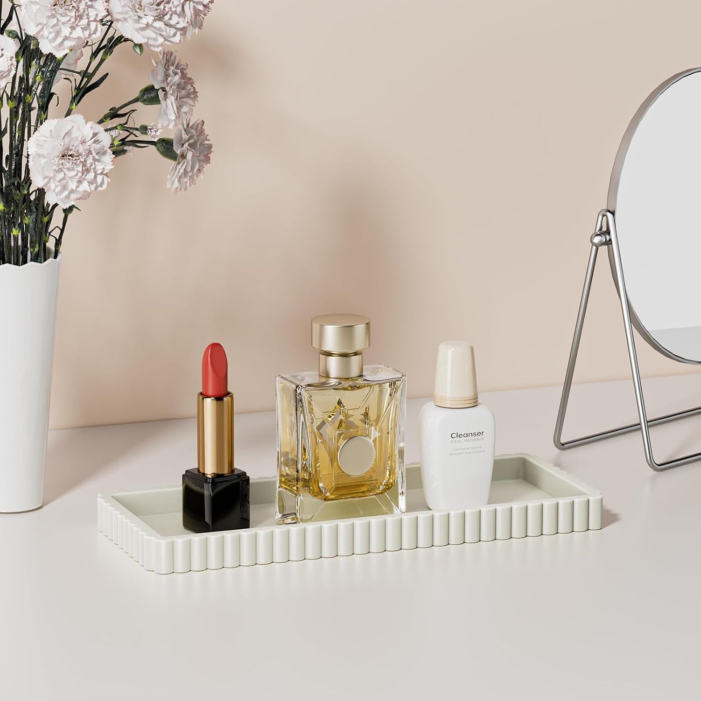 Small Silicone Bathroom Counter Tray / Beige