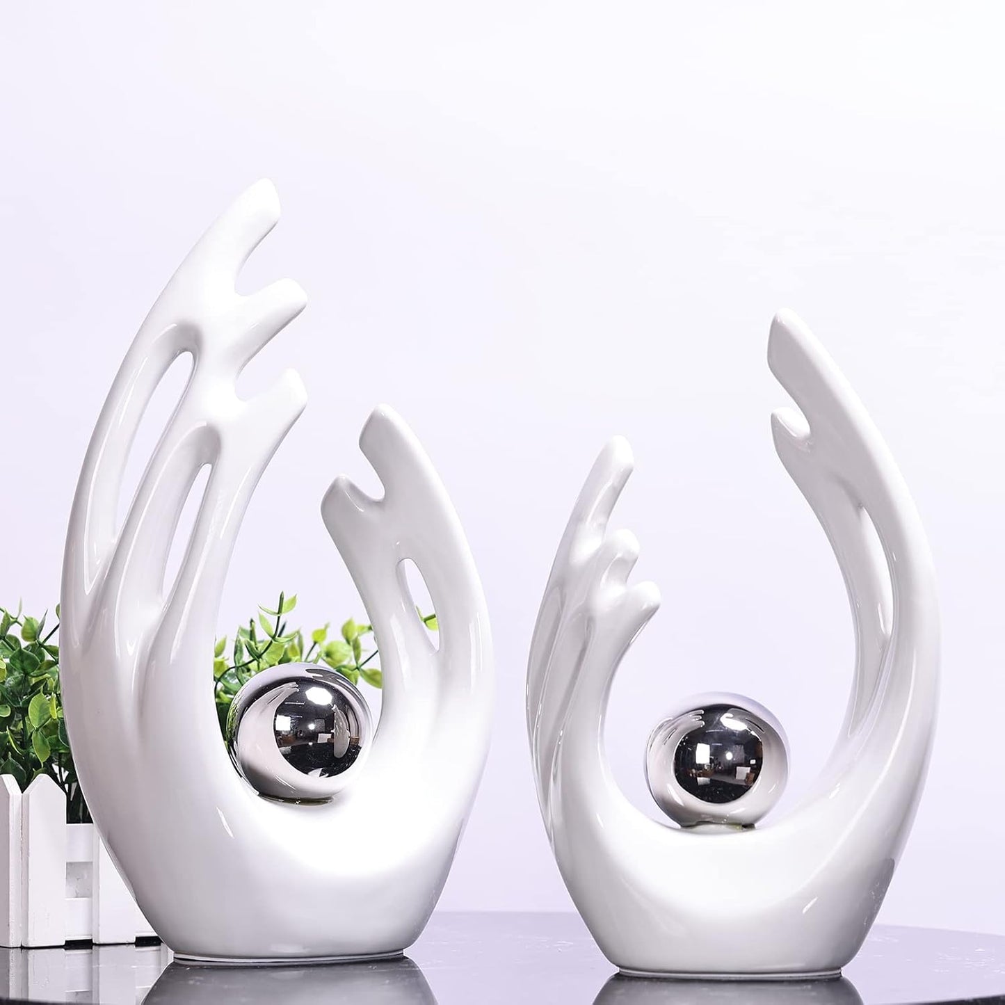 Abstract Art Ceramic Statue / White Silver / Large / 12 Inch