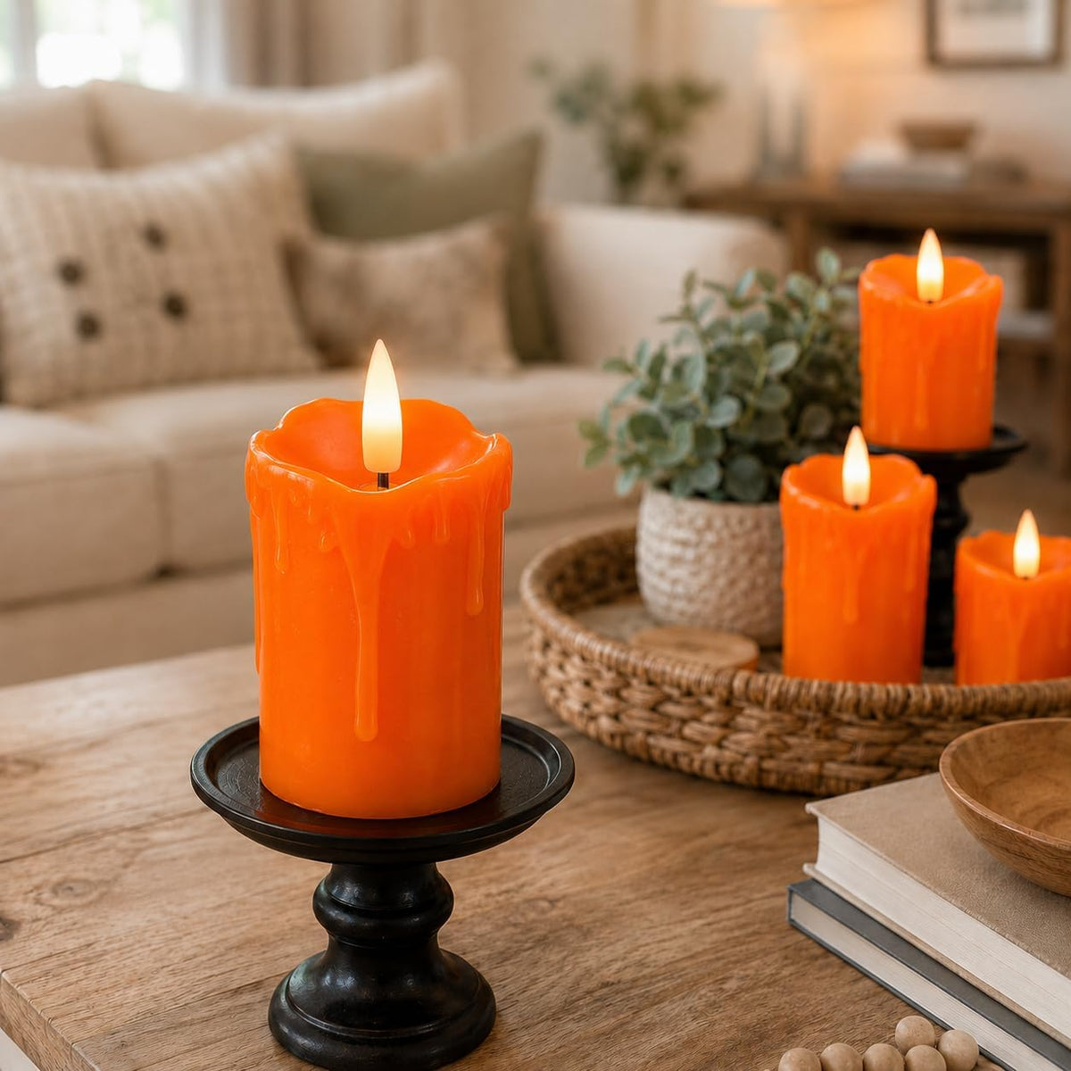 Lezonic Flameless Votive Candles Battery Operated with Remote Timer, Pack of 6 (D:2" X H:3") LED Orange Long Lasting