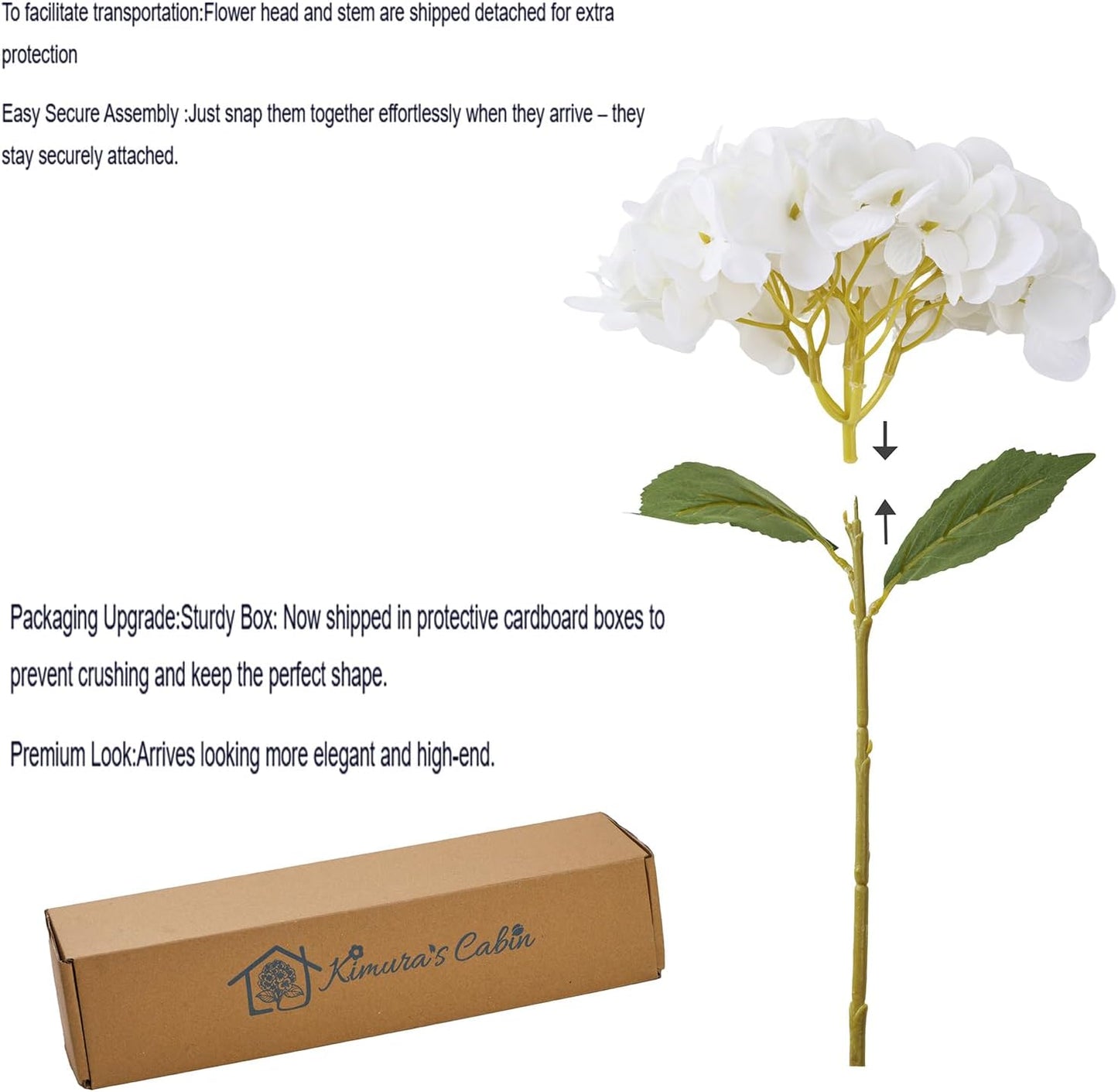 Hydrangea Artificial Flowers Silk Fake Hydrangeas Faux Hydrangea Flowers / White / Set of 6