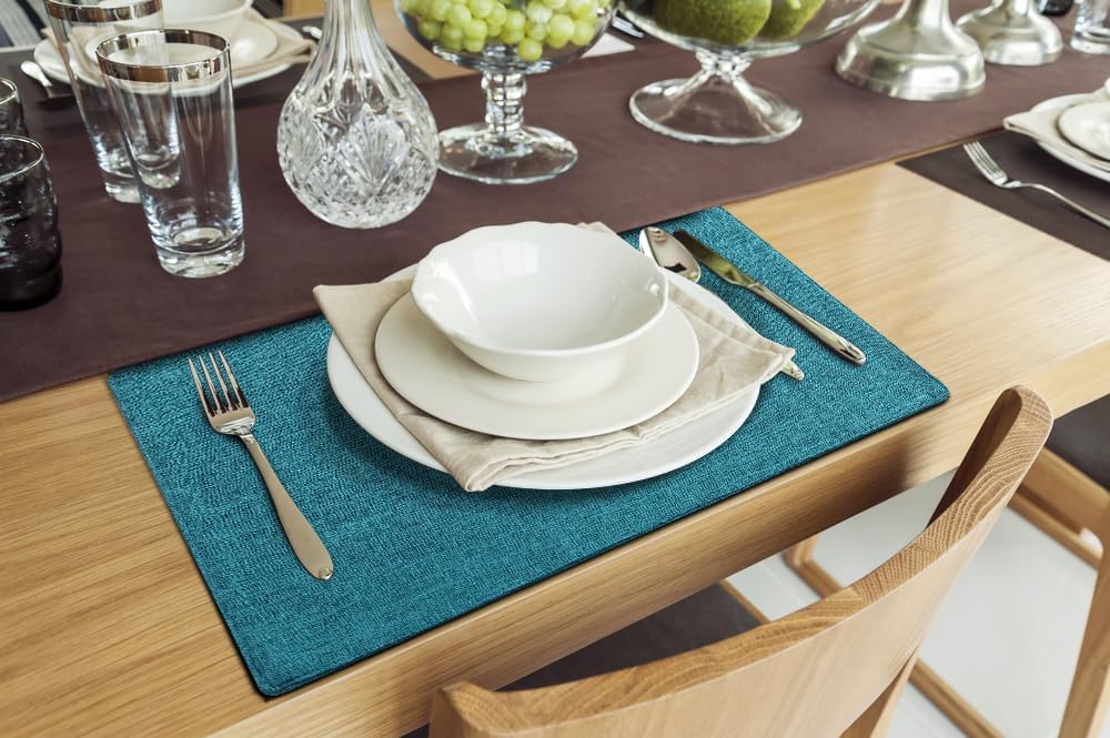 Faux Cotton Linen Placemats Set of 8, Cloth Washable Farmhouse Dining Table Mats for Indoors & Outdoors, Easy to Clean