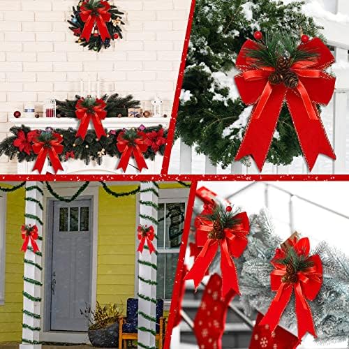 Syhood 6 Pcs Christmas Bows Xmas Velvet Bows Tree Decor, Red