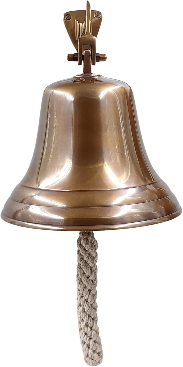 7inch Solid Brass Wall Mounted Ship Hanging Bell Antique Brass Bell for Reception, School, Outdoor,Indoor, Dinner &
