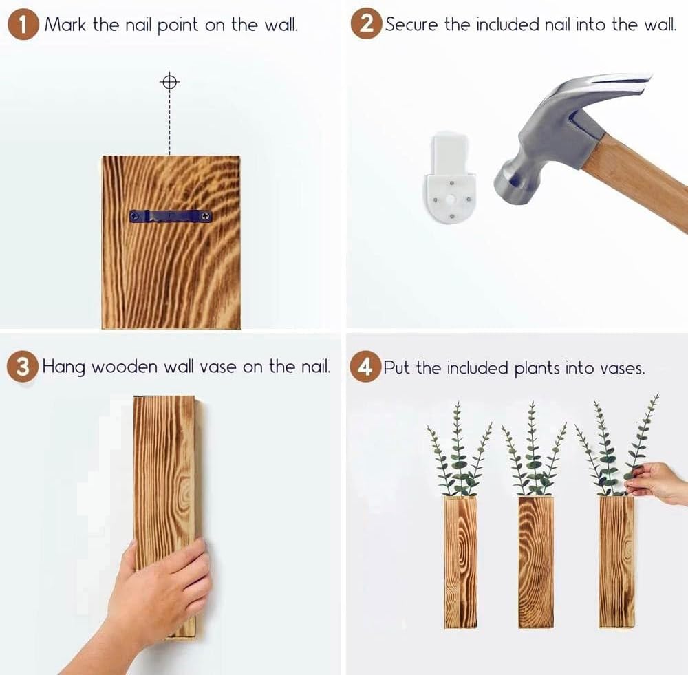 Artificial Plants Wooden Hanging Planter Vases for Farmhouse / Set of 3
