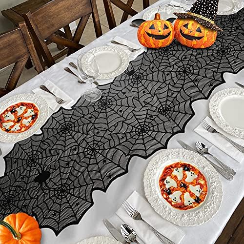 Halloween Table Runner, Black Lace Spider Web Table Runners, 18 x 72Inch