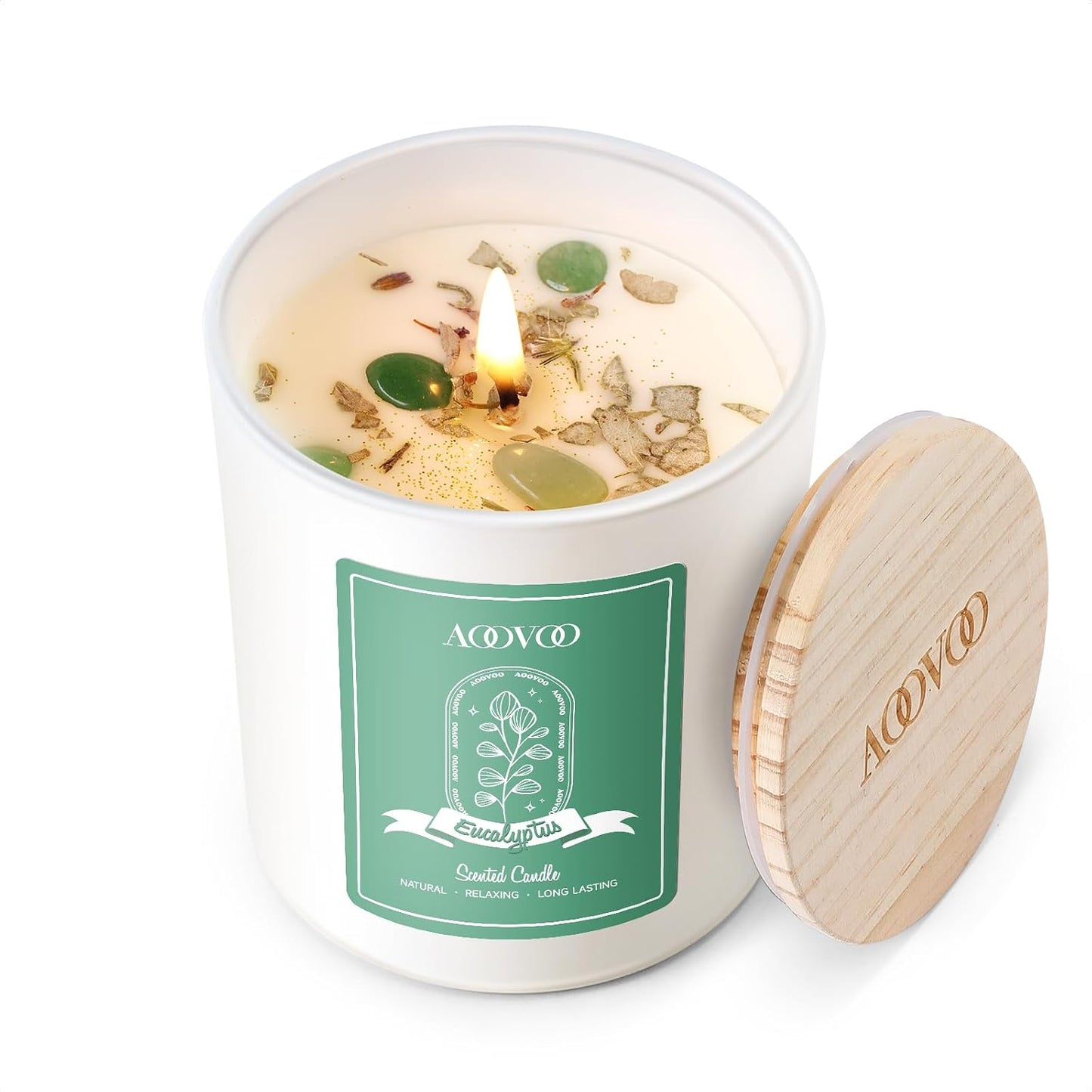 AOOVOO Eucalyptus Scented Candles for Women - Aromatherapy Candle with Crystals Inside, 7oz Soy Candles for Home