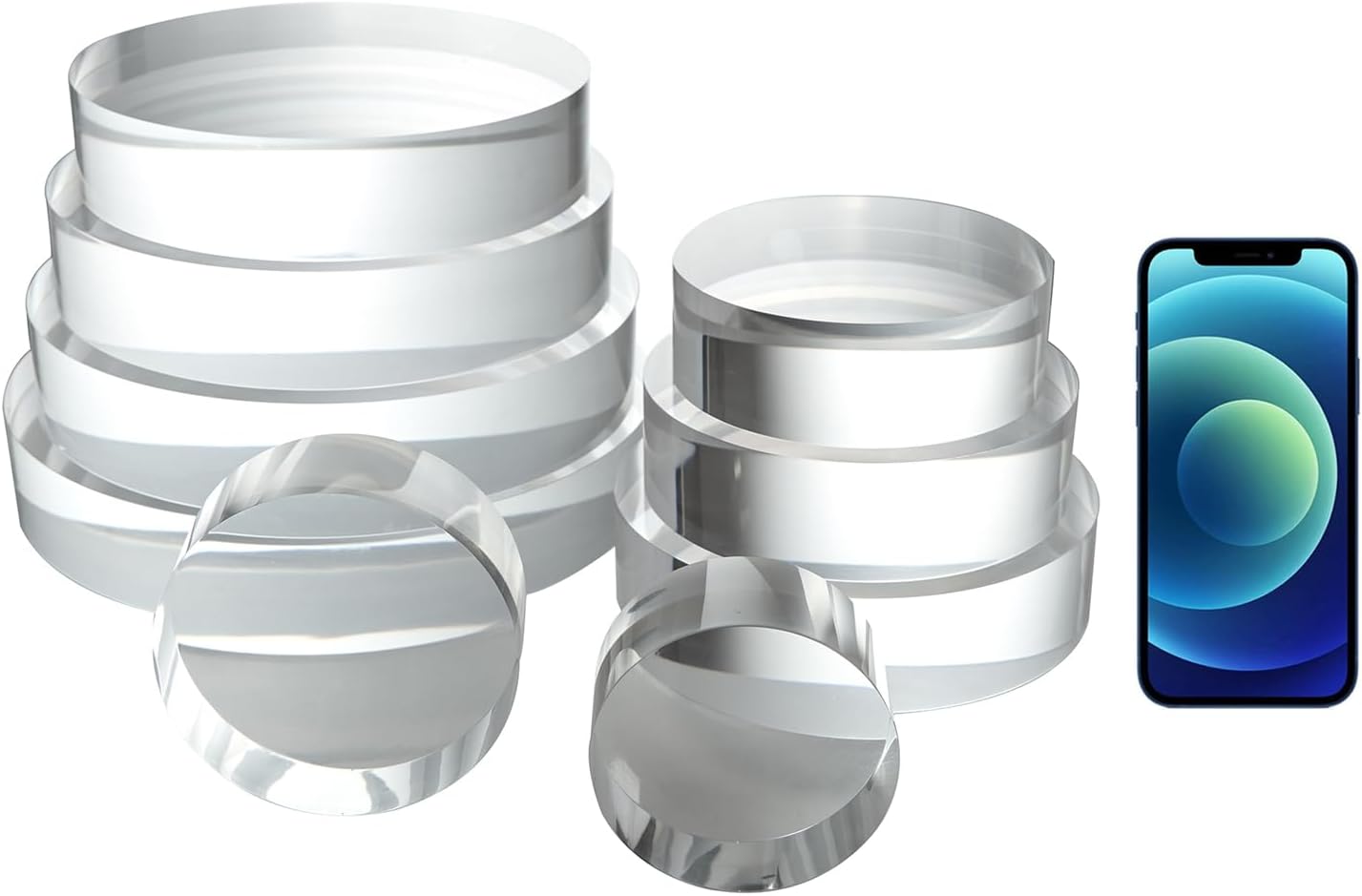 Thickness Diameter Acrylic Disc Display Block Polished Round Pedestal Stand / 5in / Clear / 5 x 2