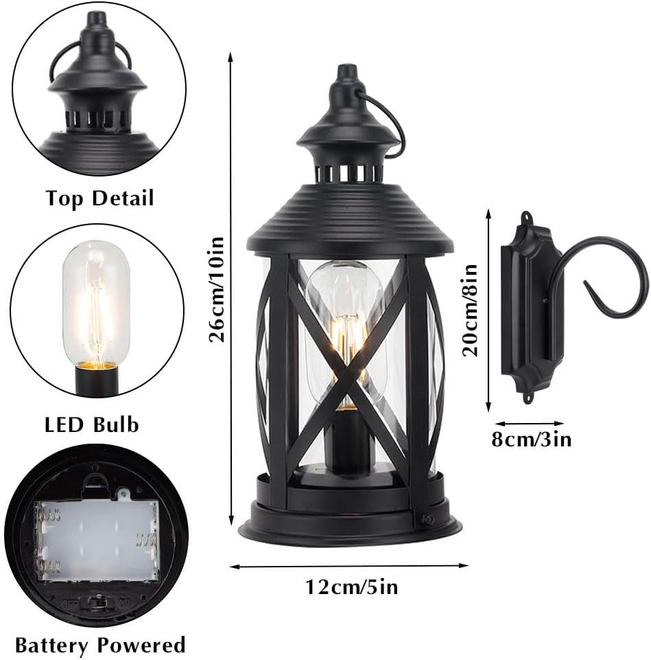 TRIROCKS Set of 2 Battery Powered Metal Lamp 10'' Tall Decorative Cordless Table Lamps LED Edison Lights Hanging Lamps