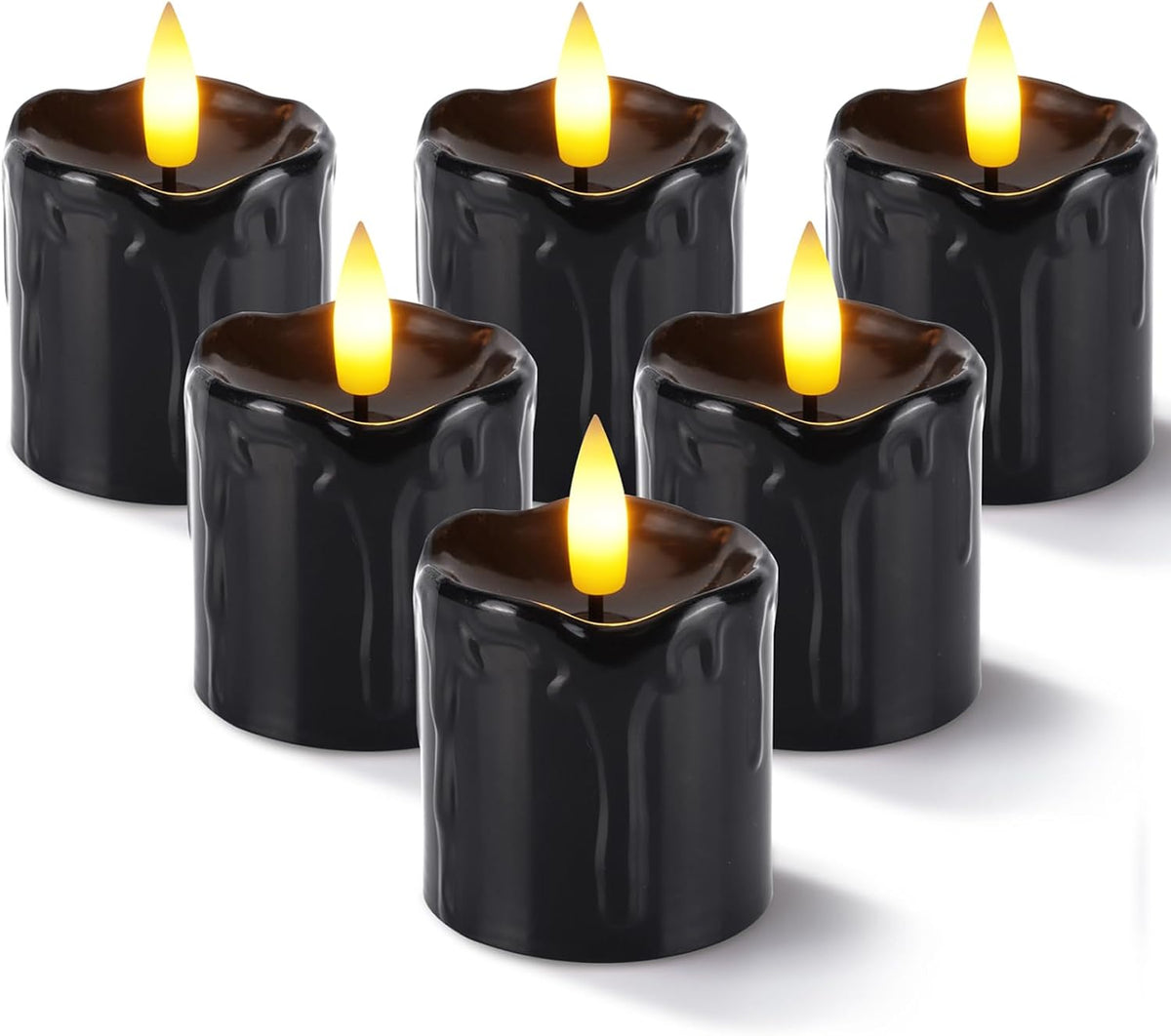 Homemory 2"x 2" Black 6 Hour Timer Flameless Votive Candles, 6 Pack