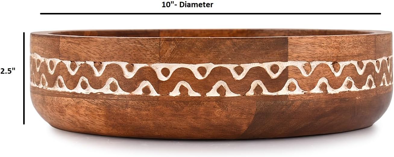 Mango Wood Round Decorative Bowls for Rustic Home Decor Table Centerpieces Home Party / White