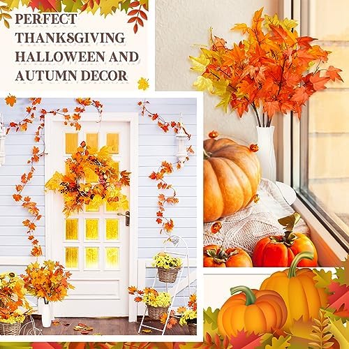Zeyune 36 Pcs 20.5“ Fall Leaves Artificial Autumn Maple Leaves Stems Bulk