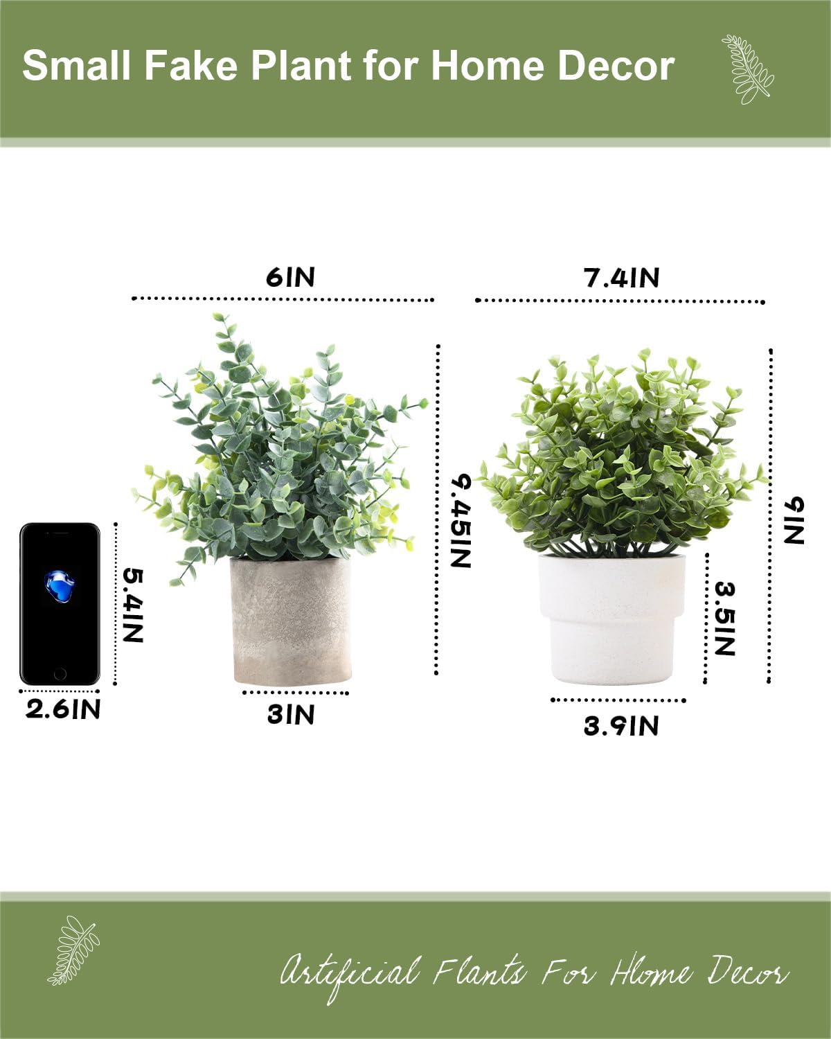Small Fake Plants 7.45" Potted Artificial Plant / Eucalyptus