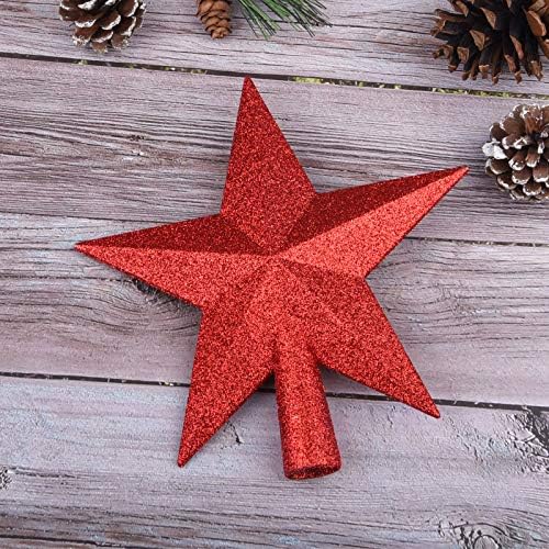 8 Inches Christmas Tree Top Crown Glitter Star Decoration (Red)