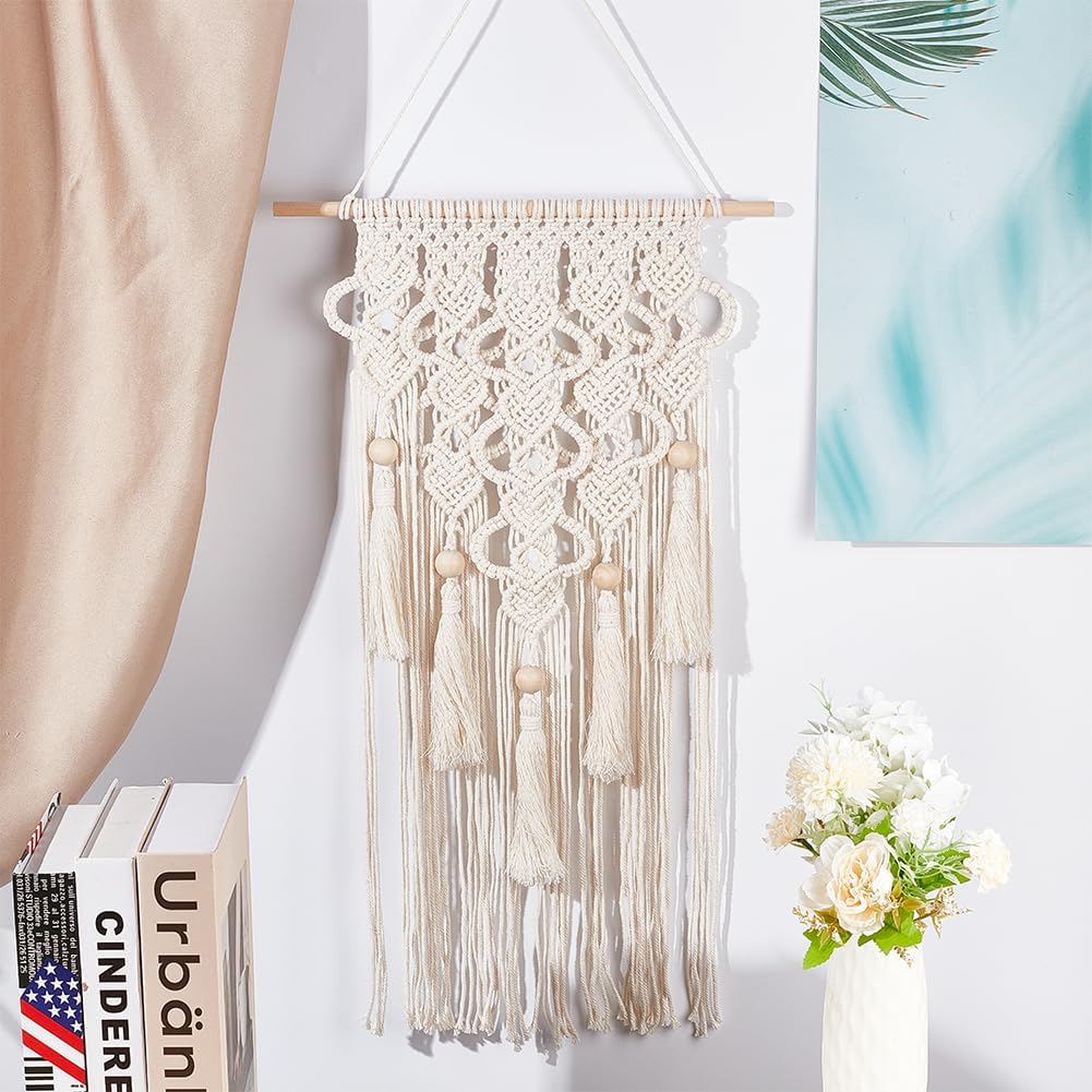 DIY Macrame Kit for Adults Beginners Bohemian Macrame Wall Hanging Ornament Creative Boho / White-8