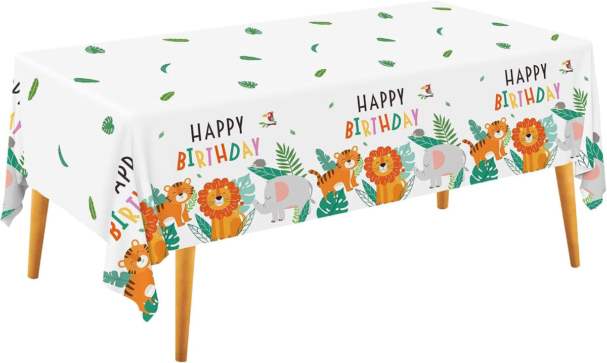 Gatherfun Safari Theme Party Supplies Disposable Tablecloth Plastic Waterproof Table Cover for Jungle Safari Birthday Party Decorations, 3 Pack 54X108inch