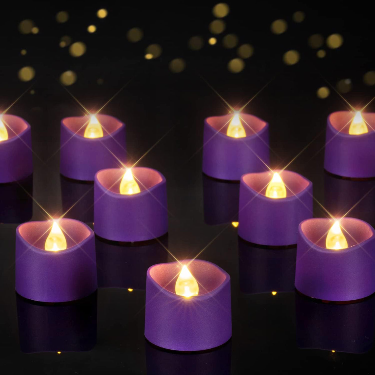 Homemory 12-Pack Purple Flameless Battery Tea Light Candles, 200+ Hours