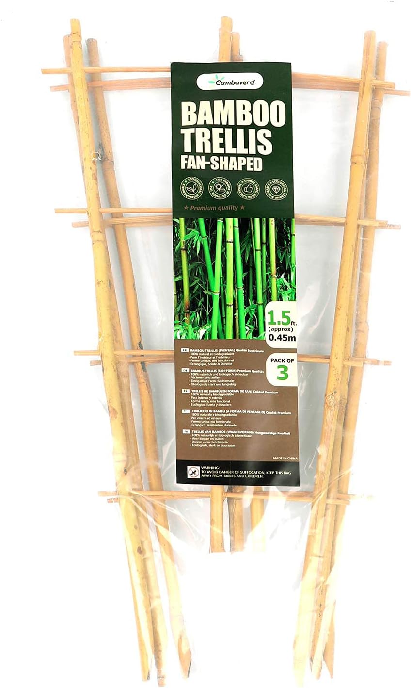 Cambaverd Bamboo Trellis, 24in Fan-Shaped Trellis for Potted Plants 3 Pack | Natural Small Plant Trellis for Climbing