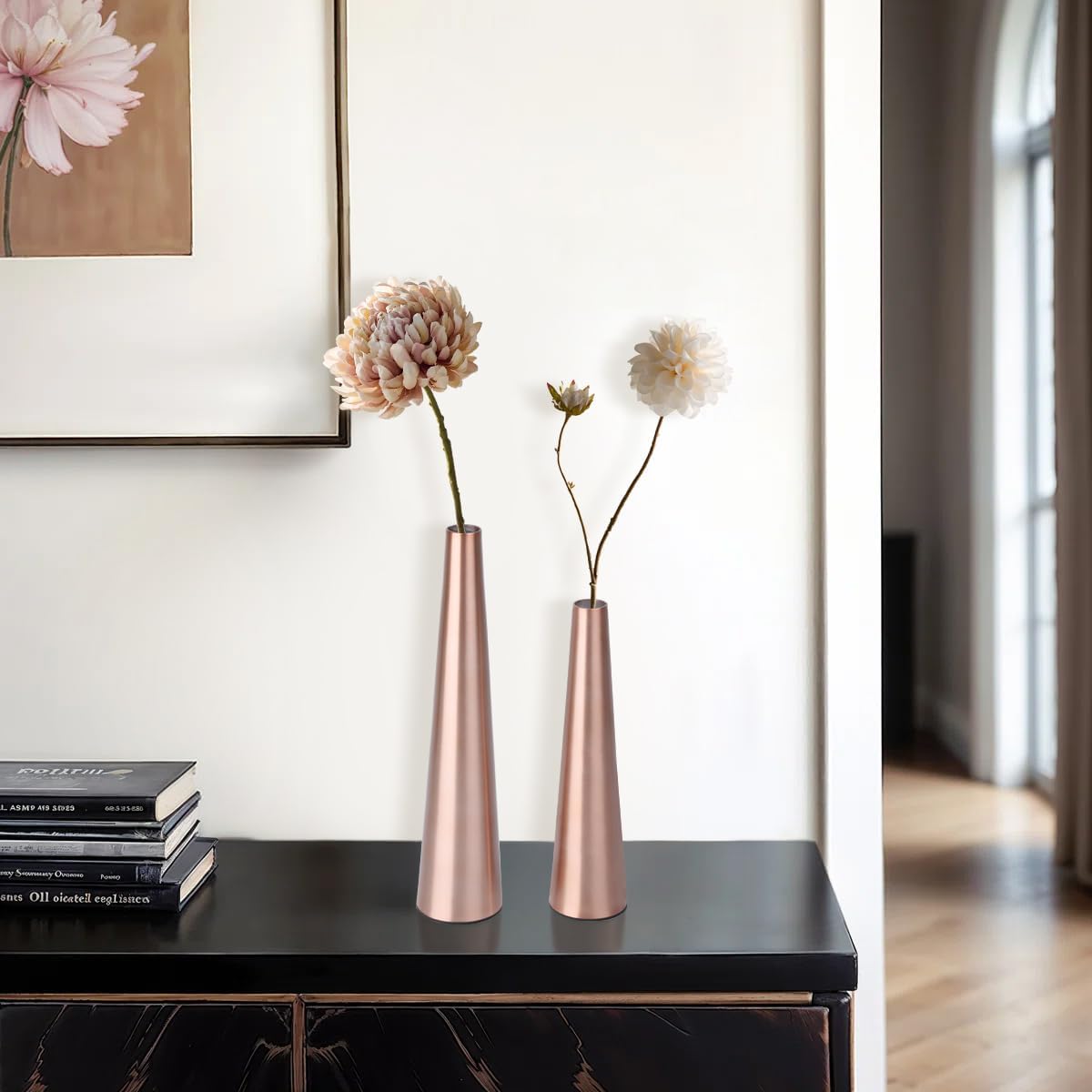 Vixdonos 10.5/8.5 inch Gold Metal Vase Small Dried Flower Vase Set of 2 Taper Vase for Wedding Table Centerpiece