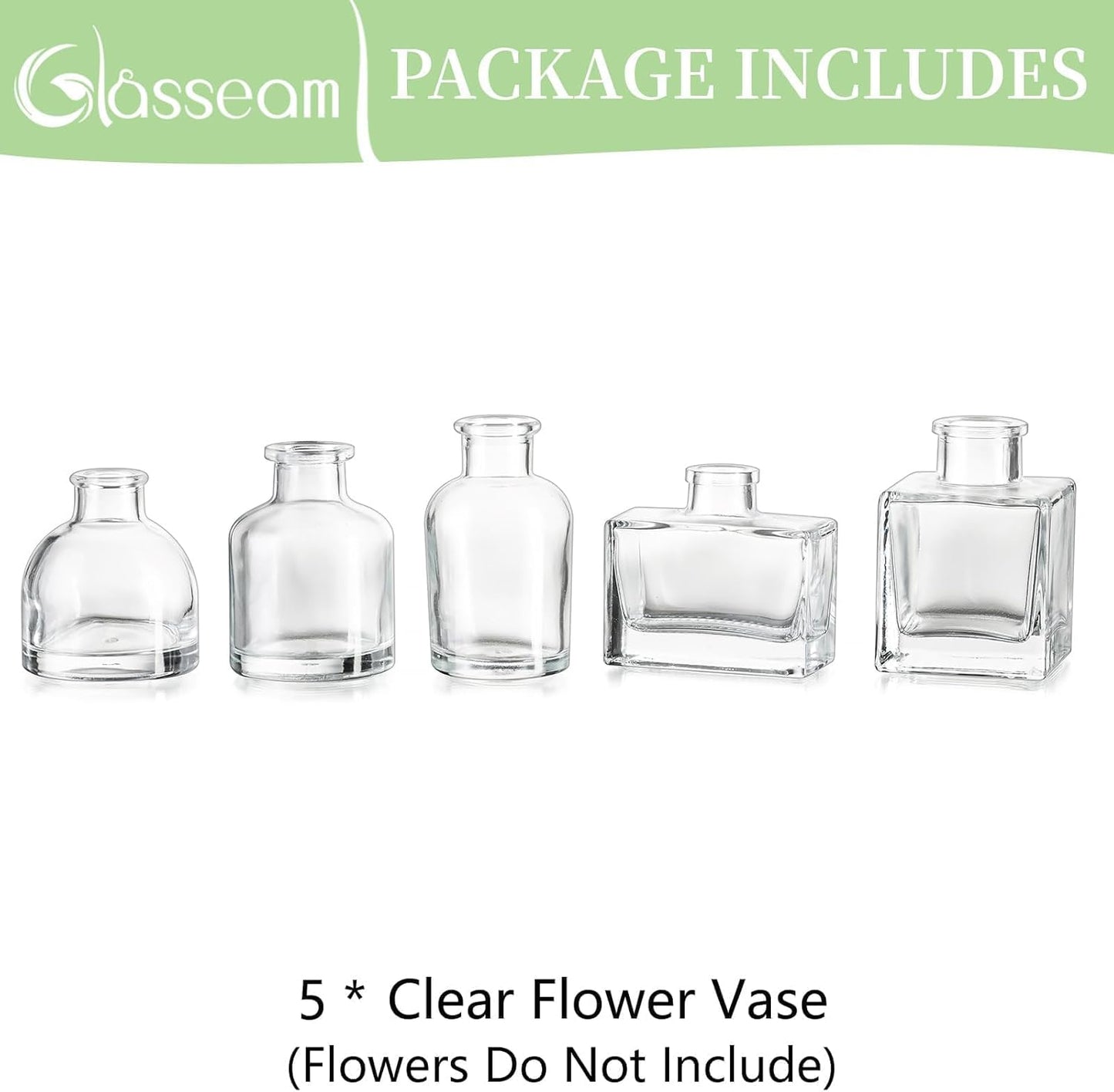 Mini Glass Bud Vases / Clear / Set of 5