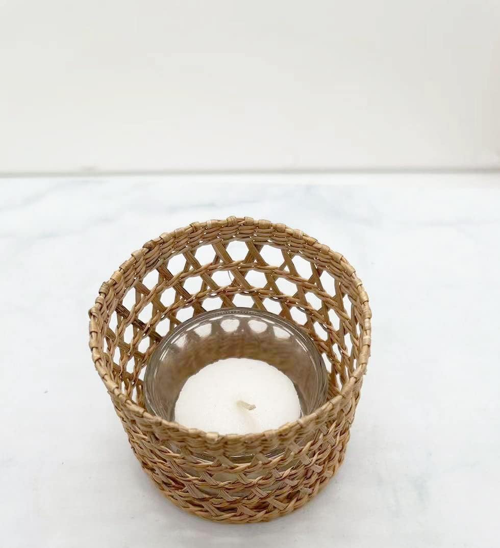 Rattan Woven Tea Light Candle Holder / Natural