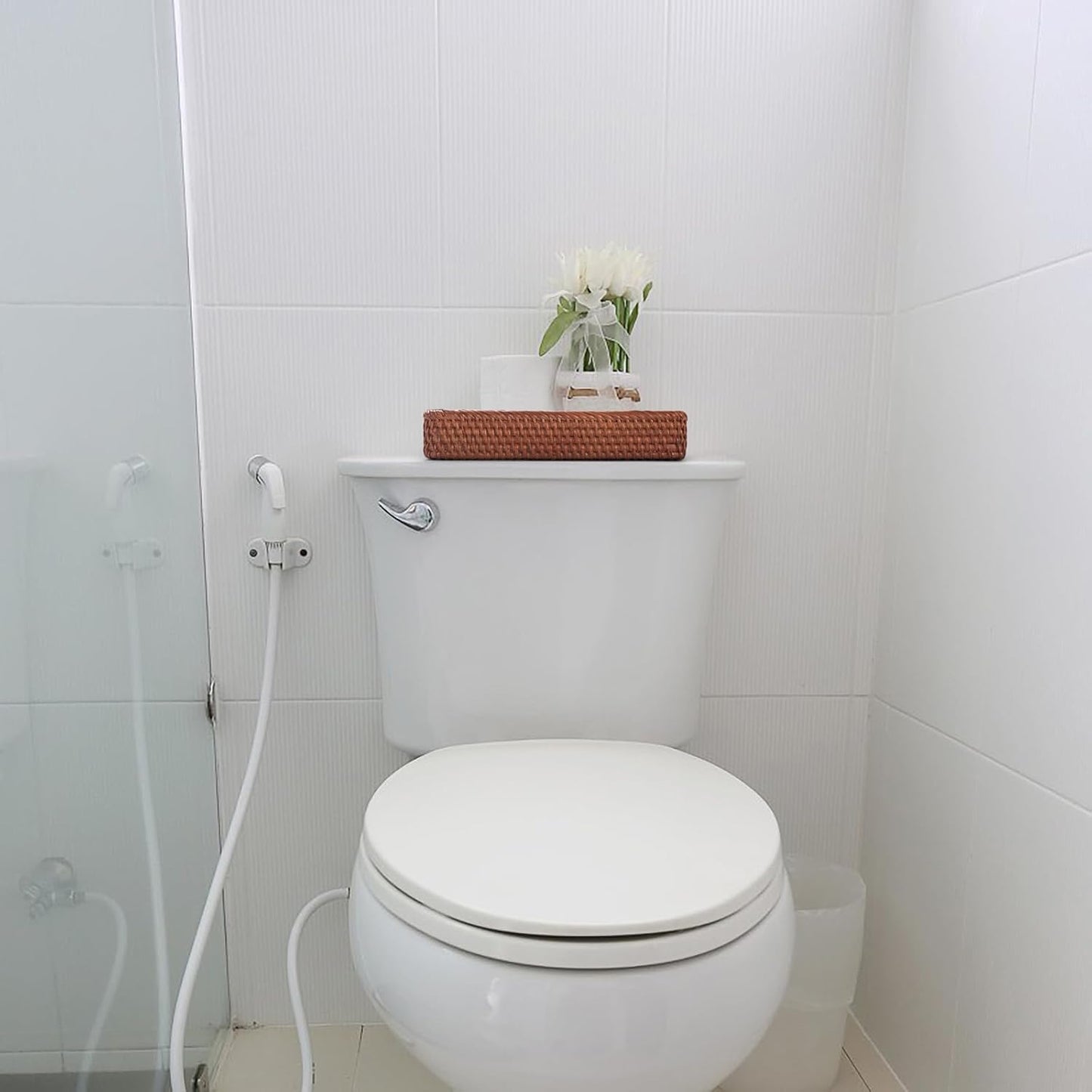 Rattan Bathroom Vanity Trays Toilet Tank Baskets Long Narrow Hand / Honey Brown / 10.2 x 4.9 x 1.6