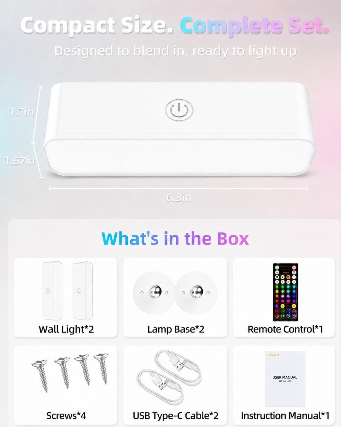 EZVALO Wireless RGB Light Bars, Rechargeable LED Mood Lights with Remote | 80 RGB Colors, Dynamic RGB Effects