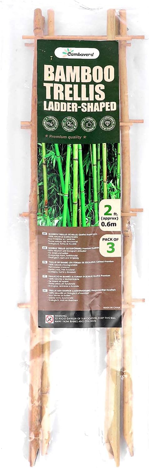 Cambaverd Indoor Plant Trellis, 24in Ladder-Shaped Bamboo Trellis 3 Pack | Natural plant trellis for potted plants