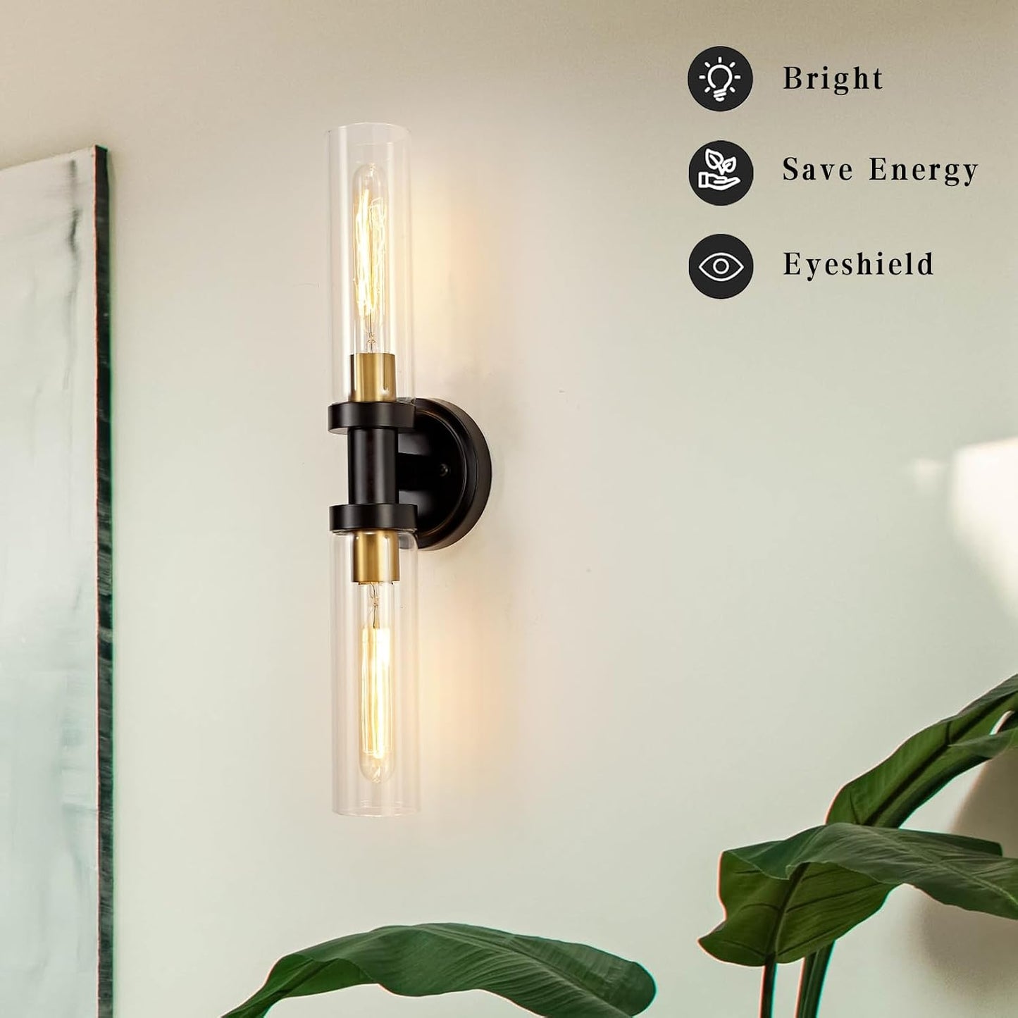 Bathroom Sconces Wall Lighting W/ Clear Glass, 2-Light Bathroom Vanity Light Fixtures, Modern Wall Lights for Mirror