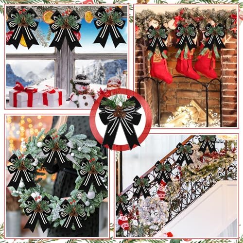 Moucuny 6 Pcs Christmas Velvet Bows Black Decoration 5 x 6 Inch