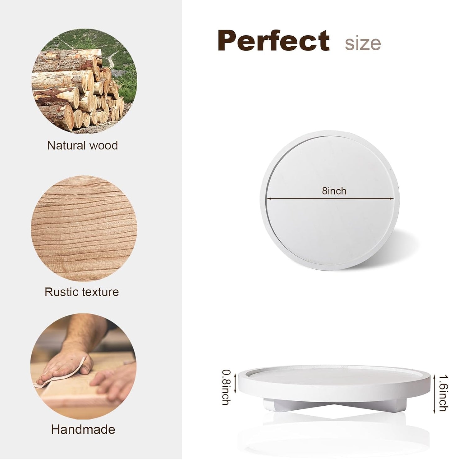 Round Decorative Tray Wood Bathroom Counter Organizer Farmhouse Kitchen Decor / White / Set of 8