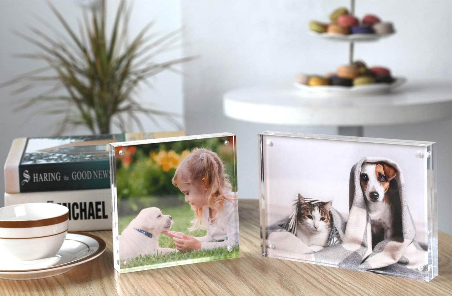 Magicool Premium Acrylic Photo Frame- Magnet Photo Frame -Double Sied Thick Desktop Frames (4x4 5 pack)