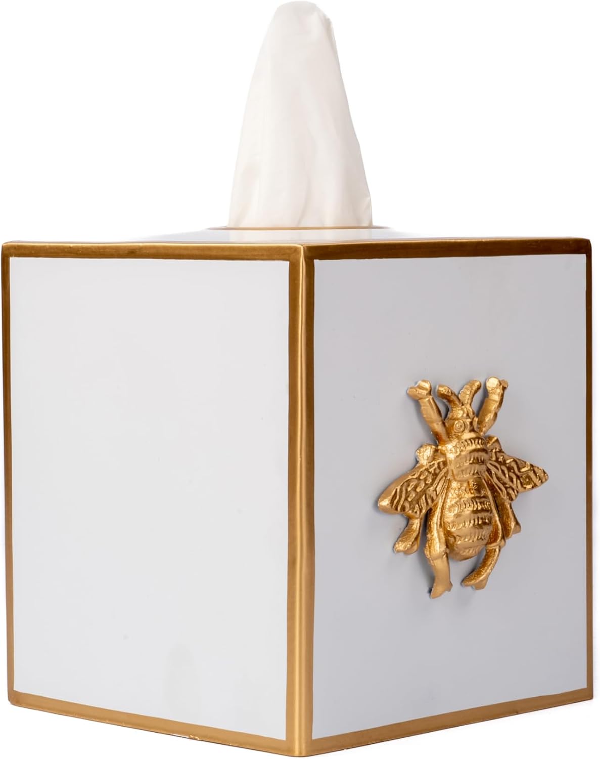Metal Tissue Box Cover Square / White Bee / Regency