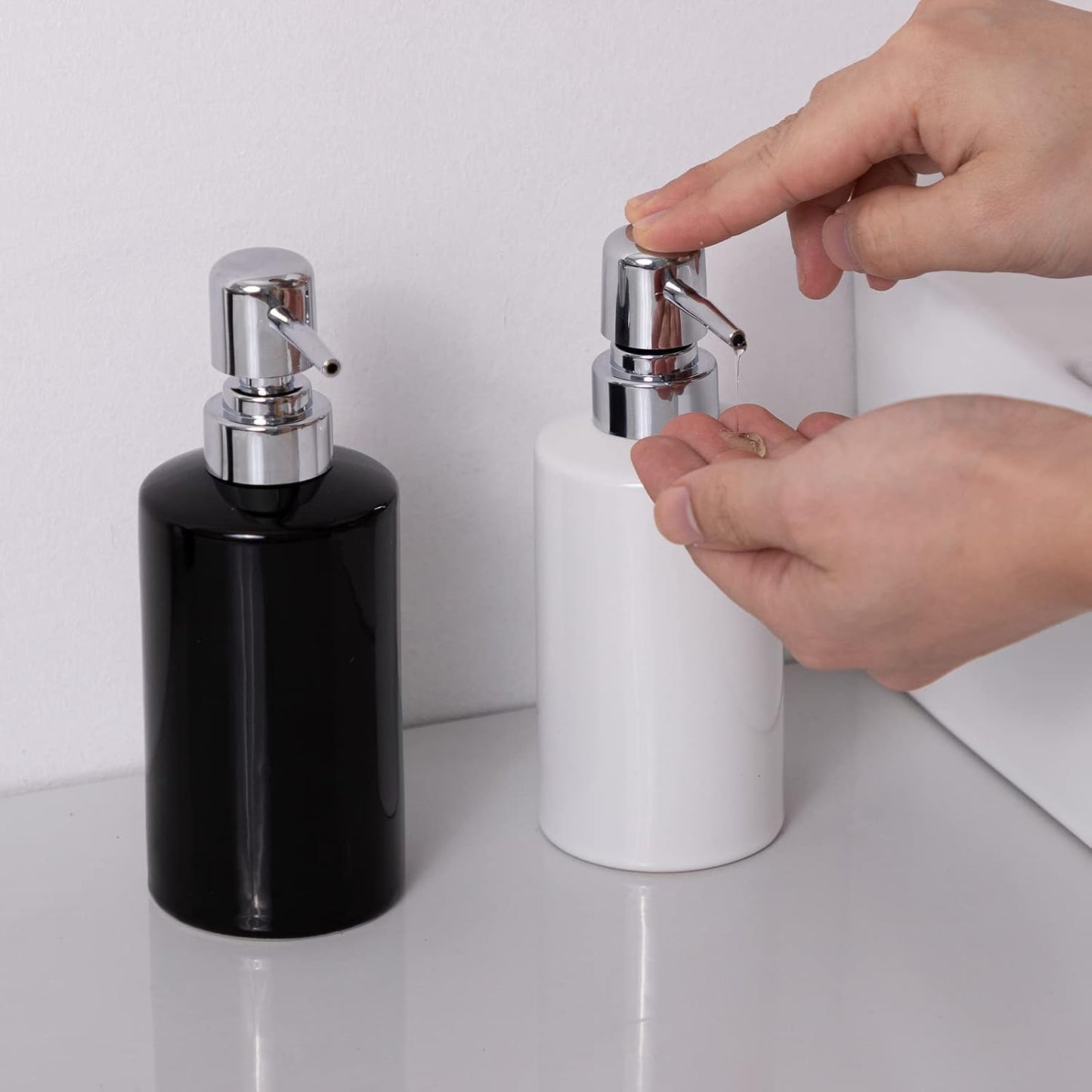 FE Soap Dispenser, 300ml/10oz Ceramic Liquid Soap Pump Dispenser, Refillable Dish Soap Dispenser for Kitchen Bathroom