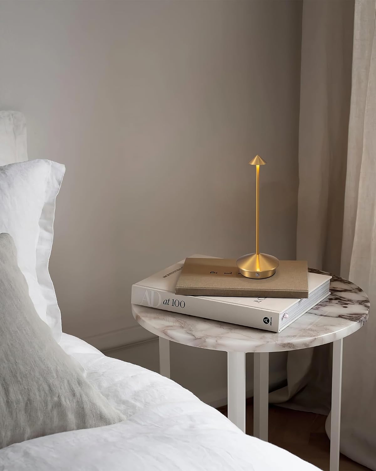 Modern Cordless Table Lamp Set of 2, Gold Portable LED Desk Lamps | 5000mAh, Rechargeable, Battery Operated Lighting
