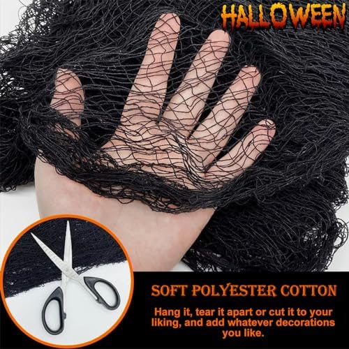 Yobbai 6 Pack Black Creepy Cloth - Halloween Decorations - 30x72 Inch Cotton Fabric - Spooky & Creepy for Indoor/Outdoor Haunted House & Party