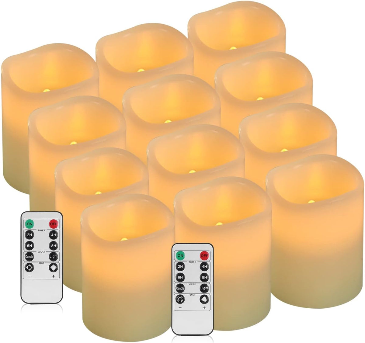 Vinkor Flameless Candles Battery Operated Candles Real Wax Pillar LED Candles with 10-Key Remote and Cycling 24 Hours Timer (Ivory Set of 12 (D: 3" x H: 4"))