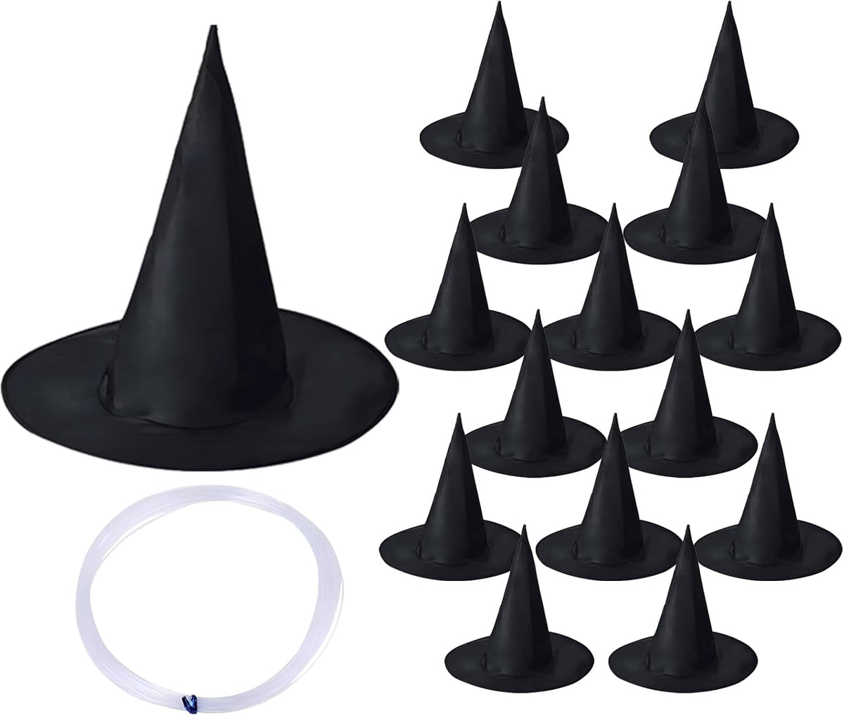 15 PCS Halloween Witch Hats, Black Hanging Wizard Hat Decorations