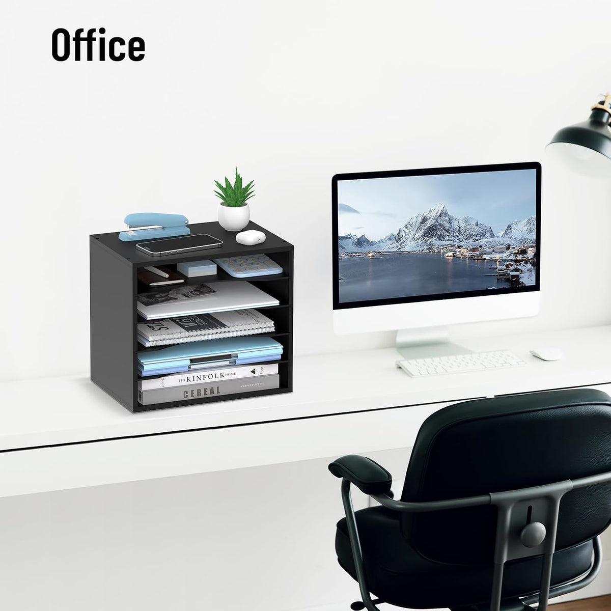 5-Tier Wood Desk Organizer, Paper Tray Organizer for Desk with Adjustable Storage Shelves, Desktop File Organization