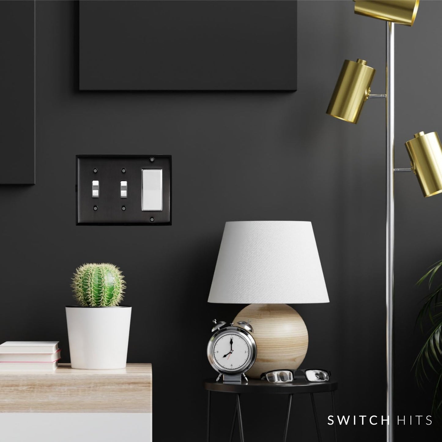 Satin Nickel Black Outlet Wall Plate | 2 Toggle - 1 GFI Rocker | 6.25" x 4.5" | Hand-Polished Brass Construction