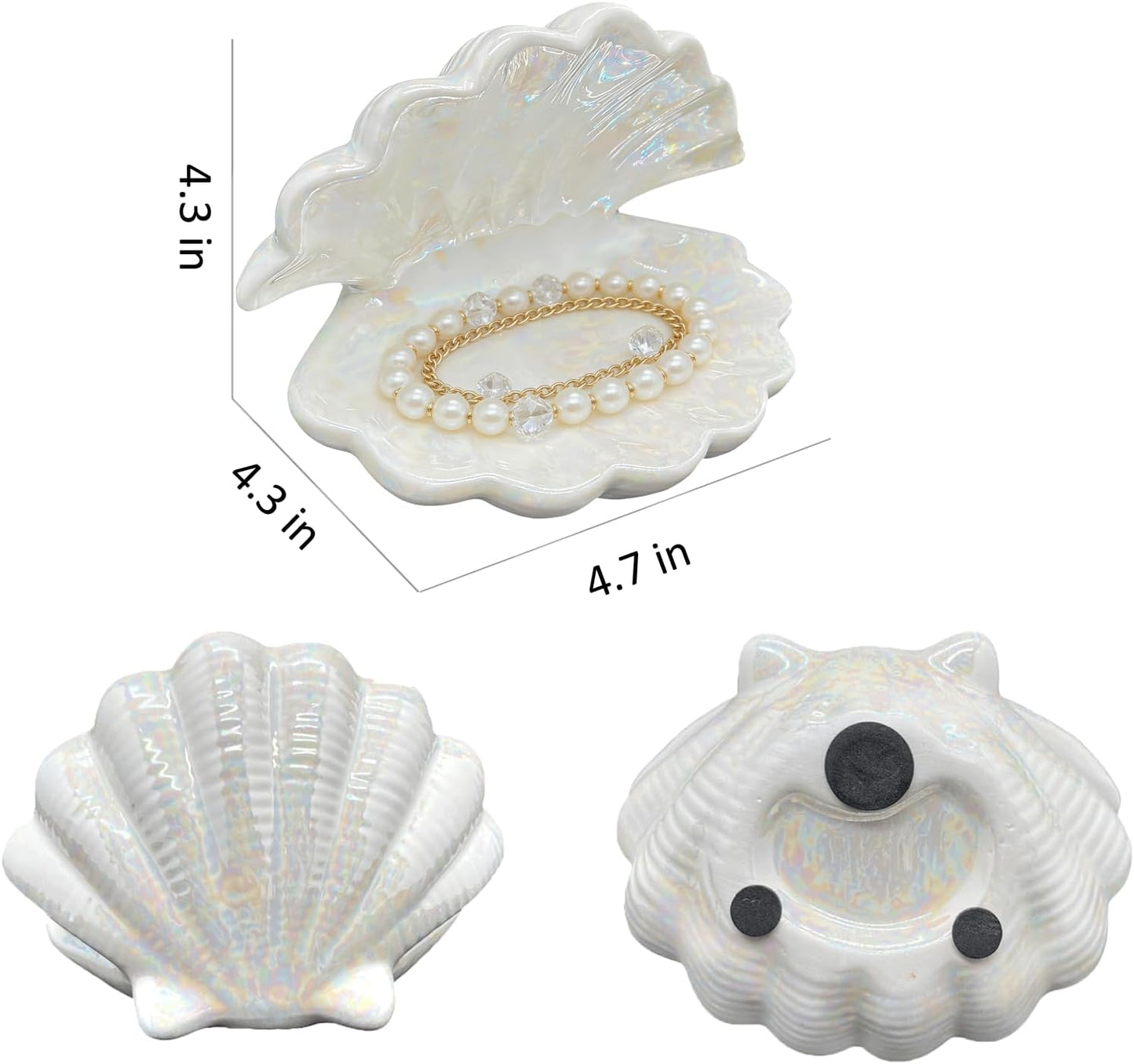Ceramic Seashell Jewelry Tray Ring Dish / White