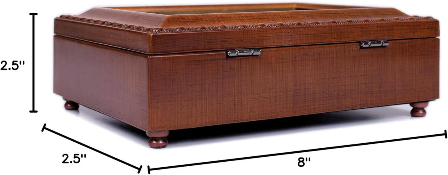 Broken Chain Inspirational Woodgrain Rope Trim Music Box Plays Amazing Grace
