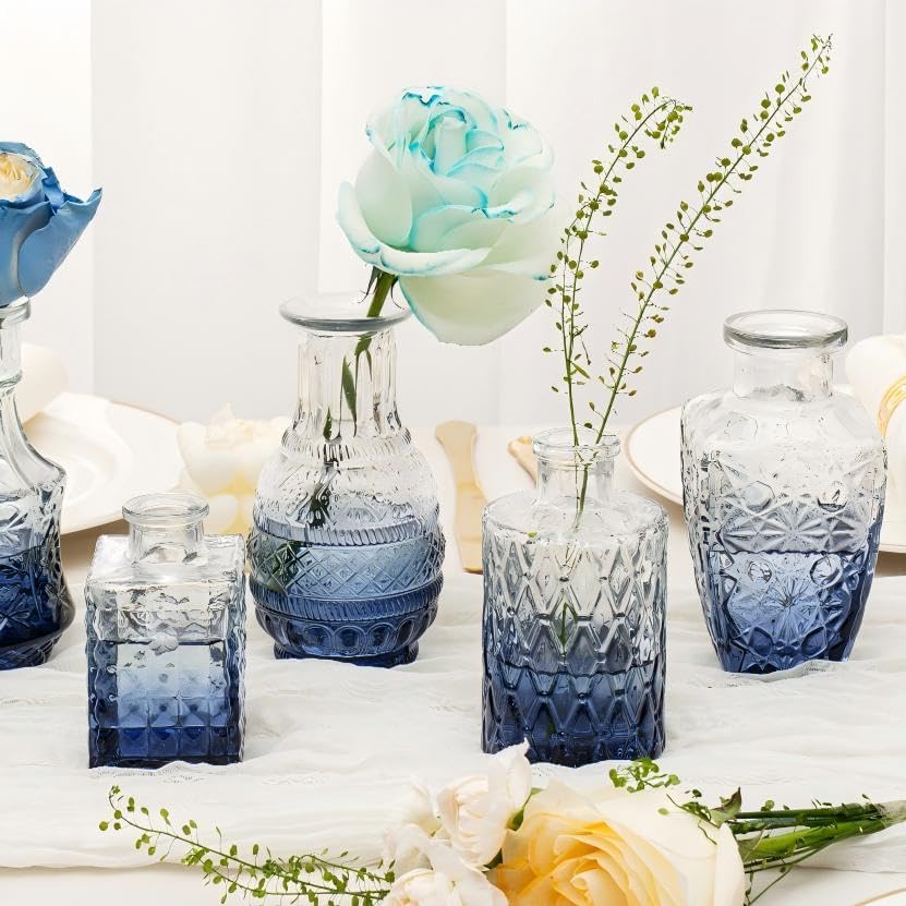 Clear Glass Bud Vase Pcs / Gradient Blue / Set of 12